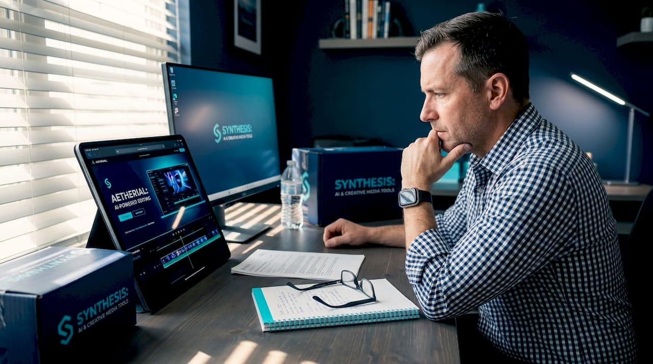 Business owner watching product video