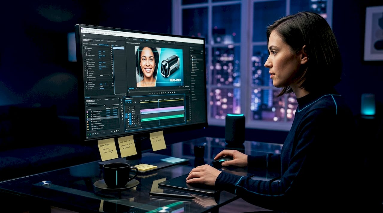 Designer editing e-commerce video thumbnail
