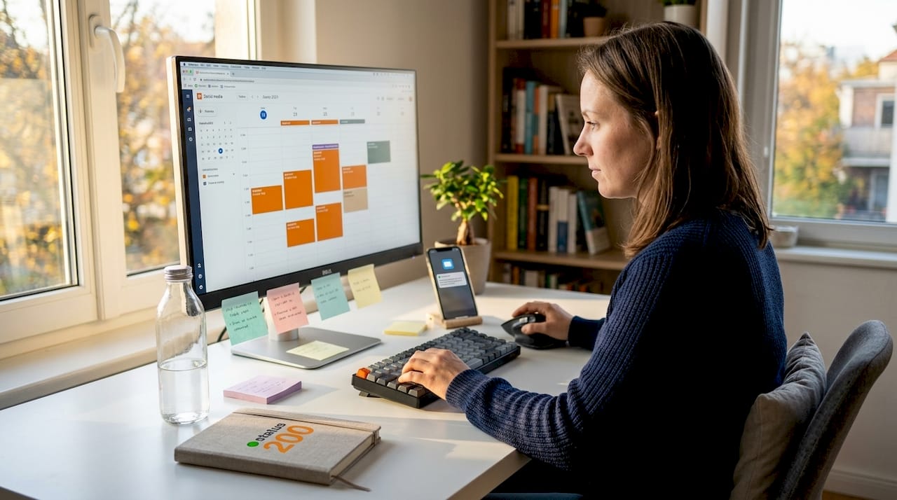 Social media manager scheduling content workflow