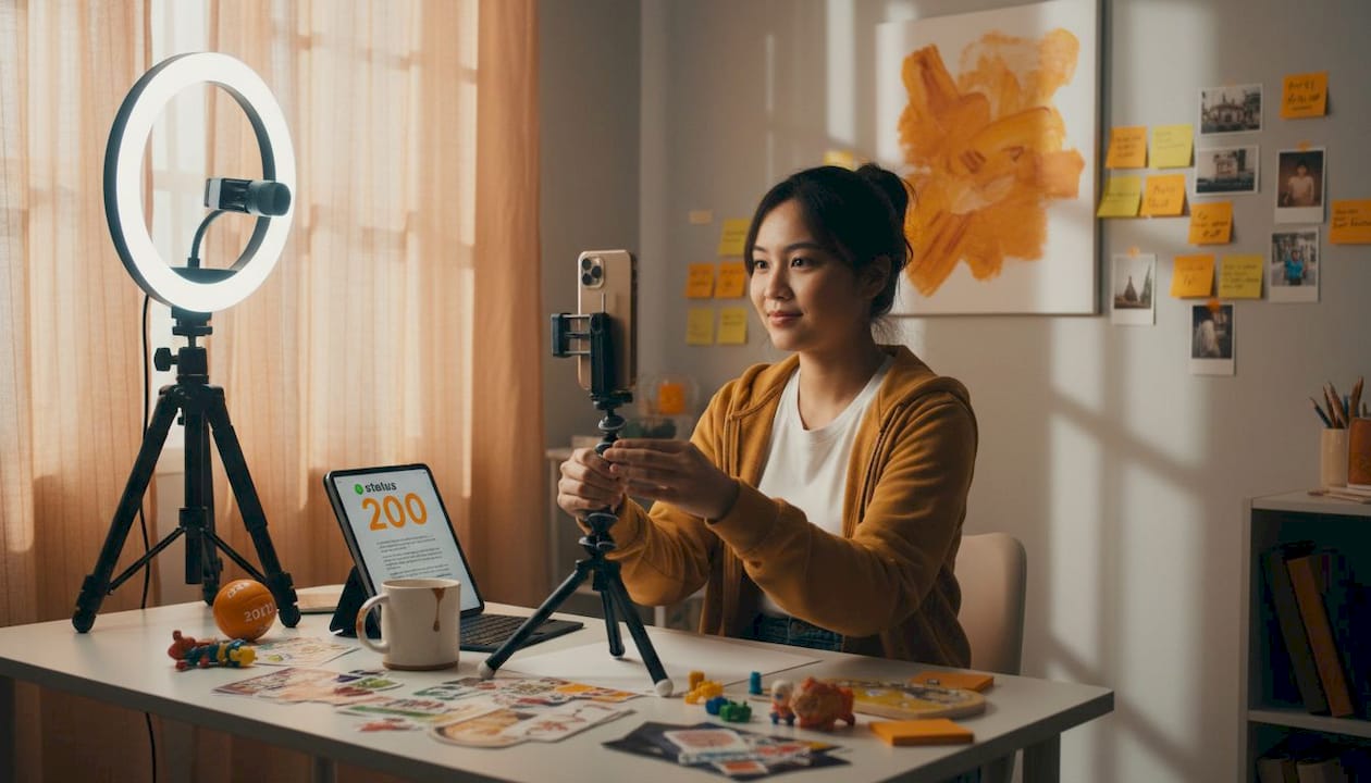 Creator making short video in home studio
