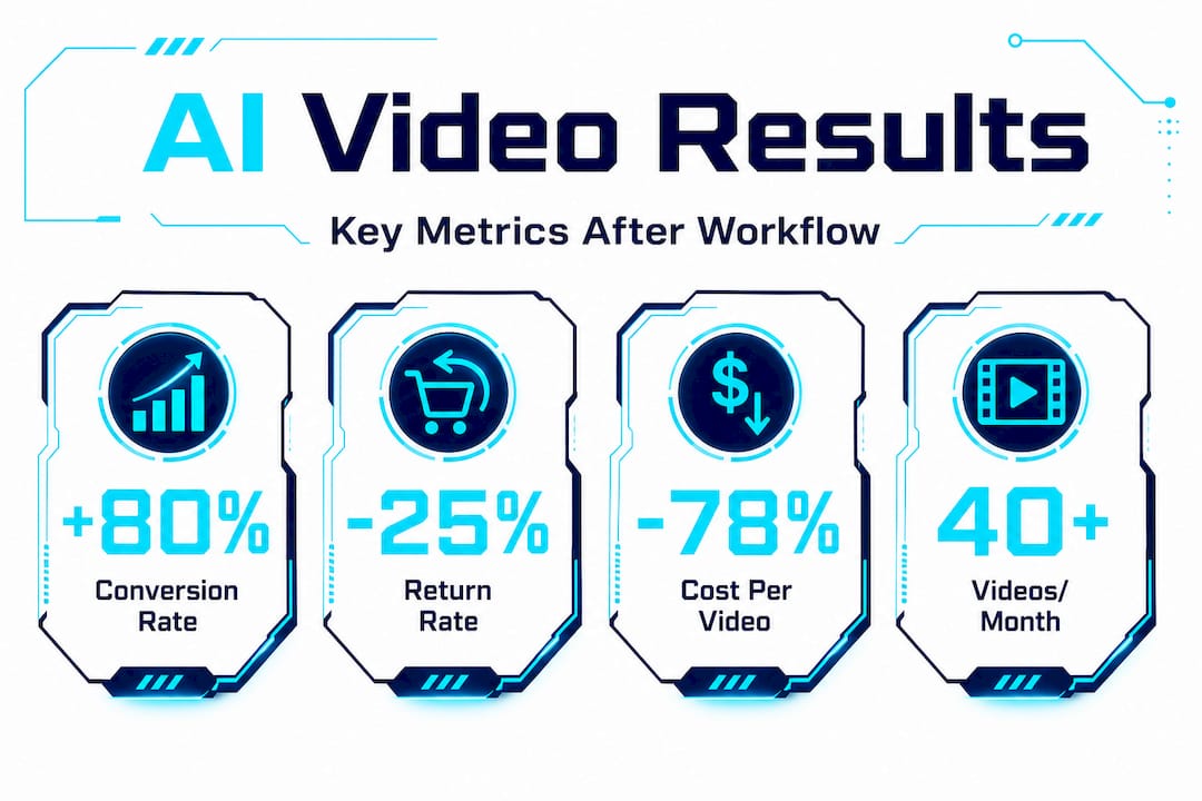 Infographic with four AI product video KPIs