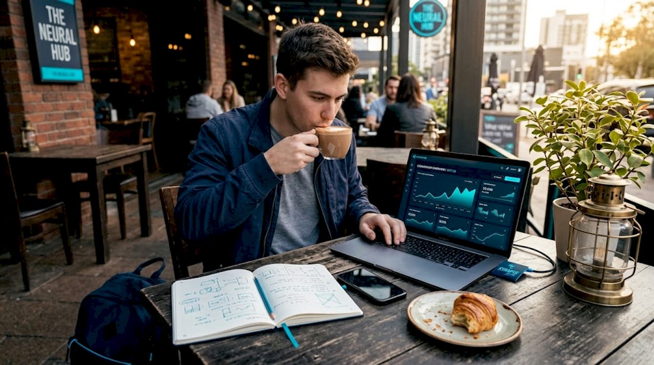 Man analyzes viral video sales in café