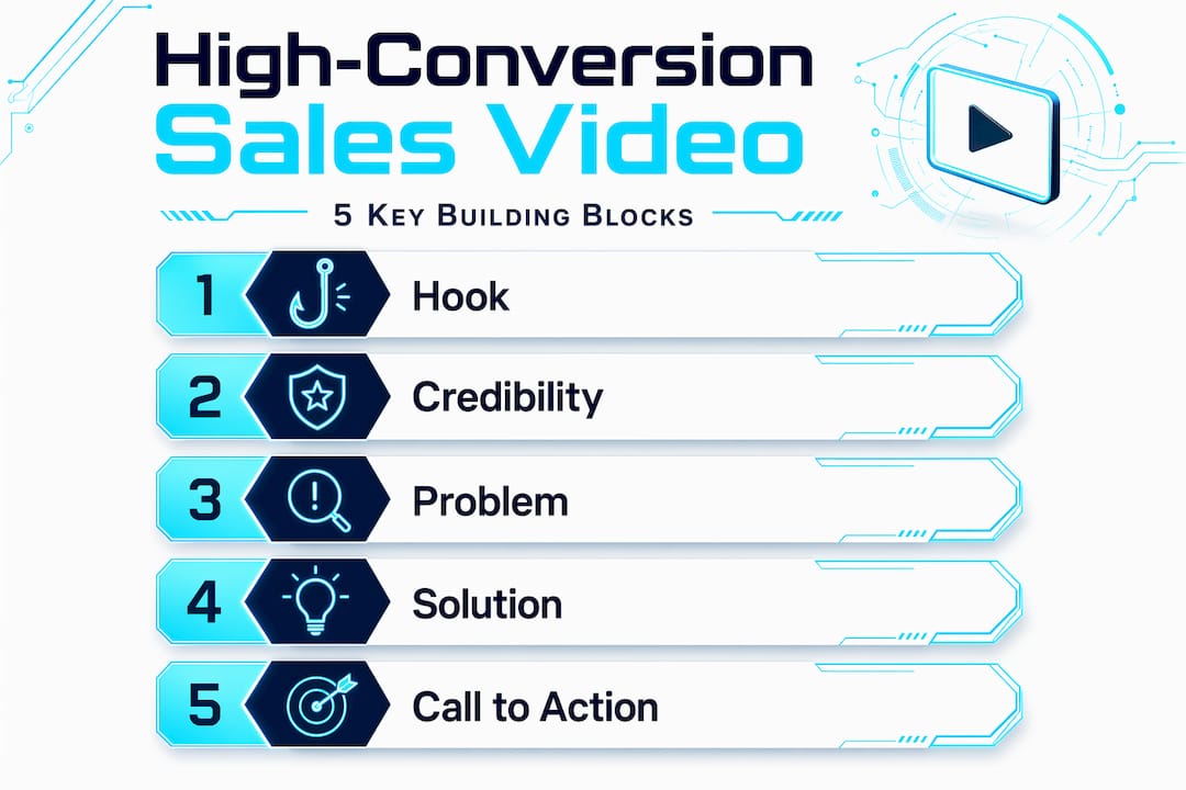 Infographic showing five parts of a sales video