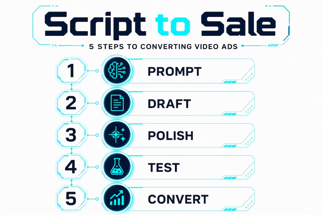Infographic showing five-step AI video script process