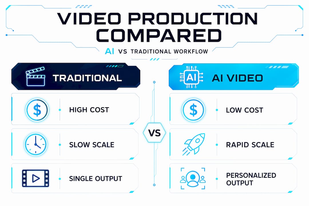 Infographic comparing AI vs traditional video production