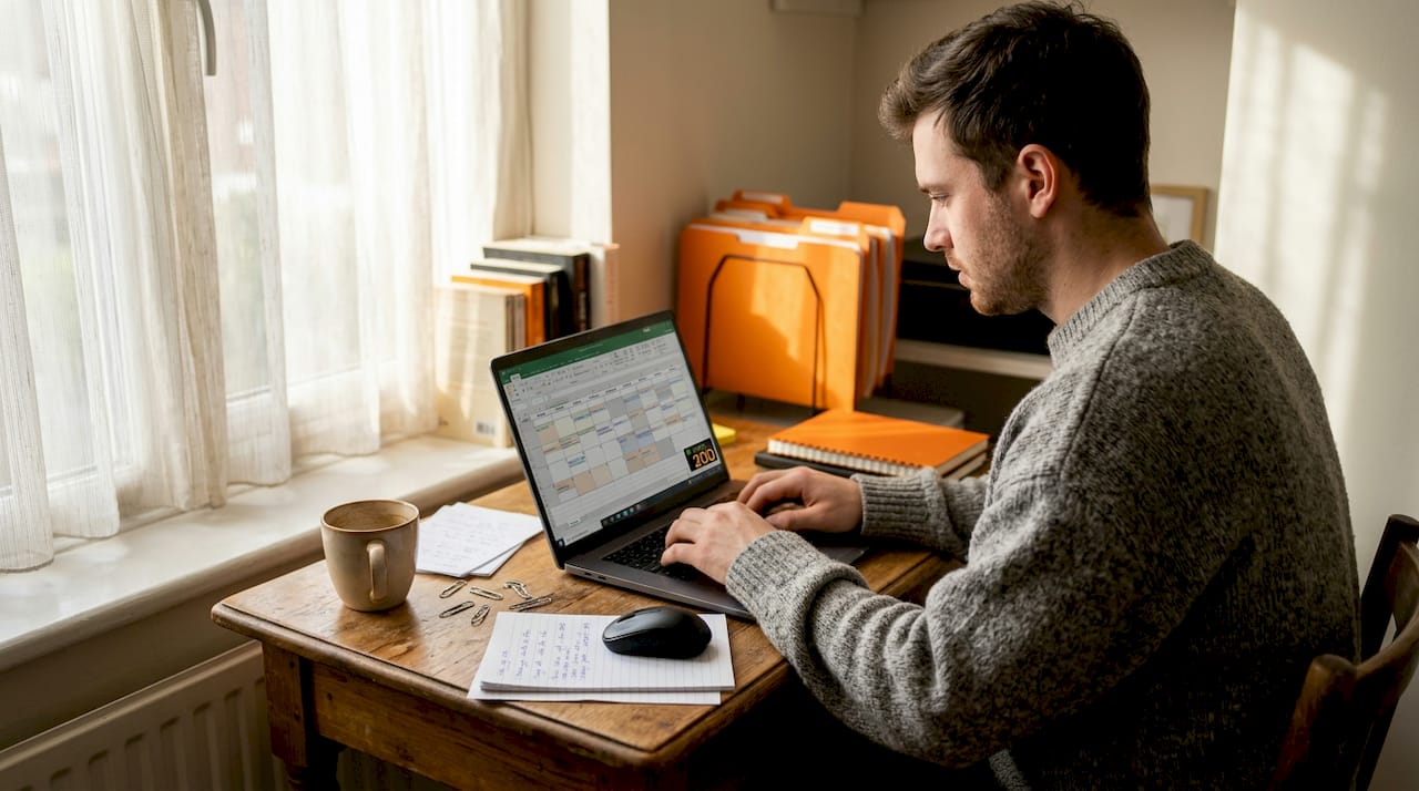 Solo creator working on spreadsheet calendar