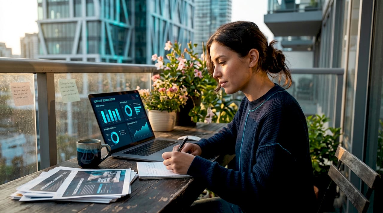 Marketing analyst reviewing audience research data