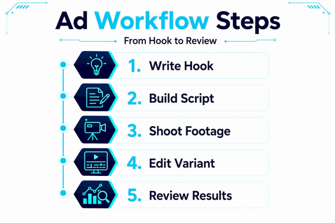 Infographic with five video ad workflow steps