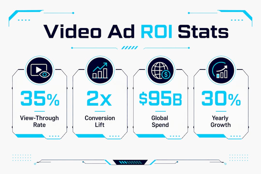Infographic showing key video ad ROI statistics