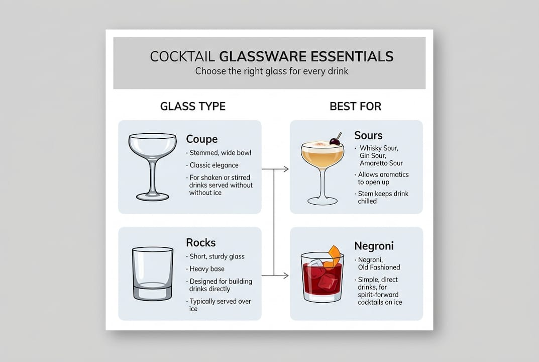 Infographic of cocktail glass types and uses