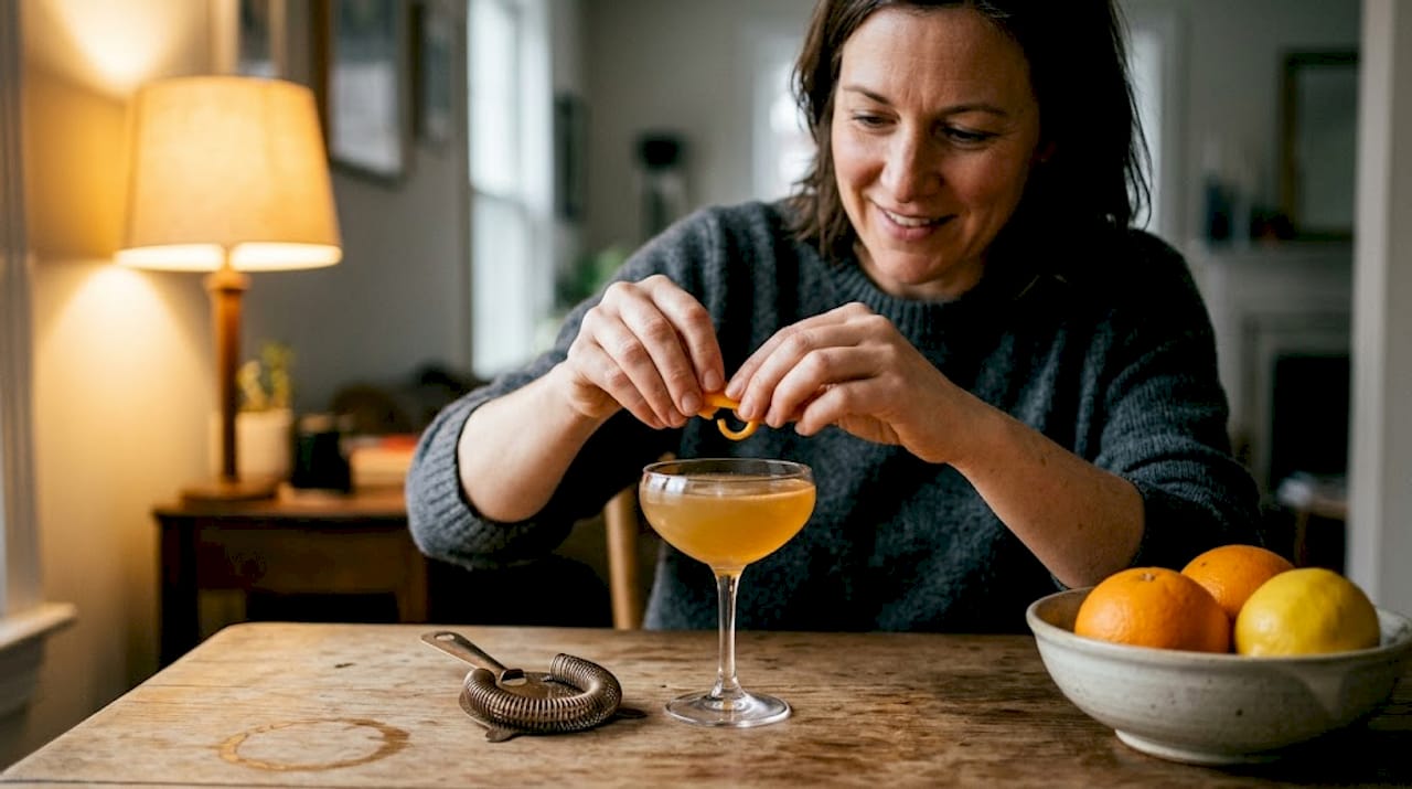 Adding garnish to finished elegant cocktail