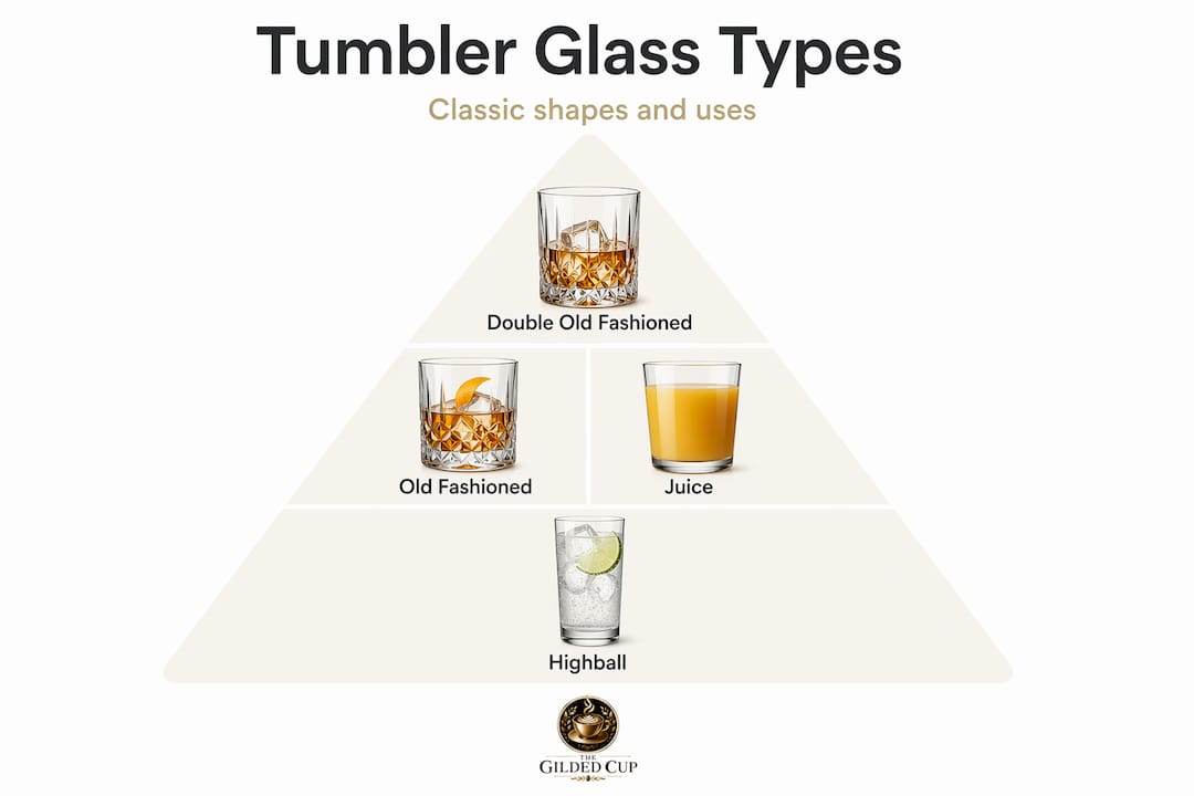 Hierarchy infographic of tumbler glass types