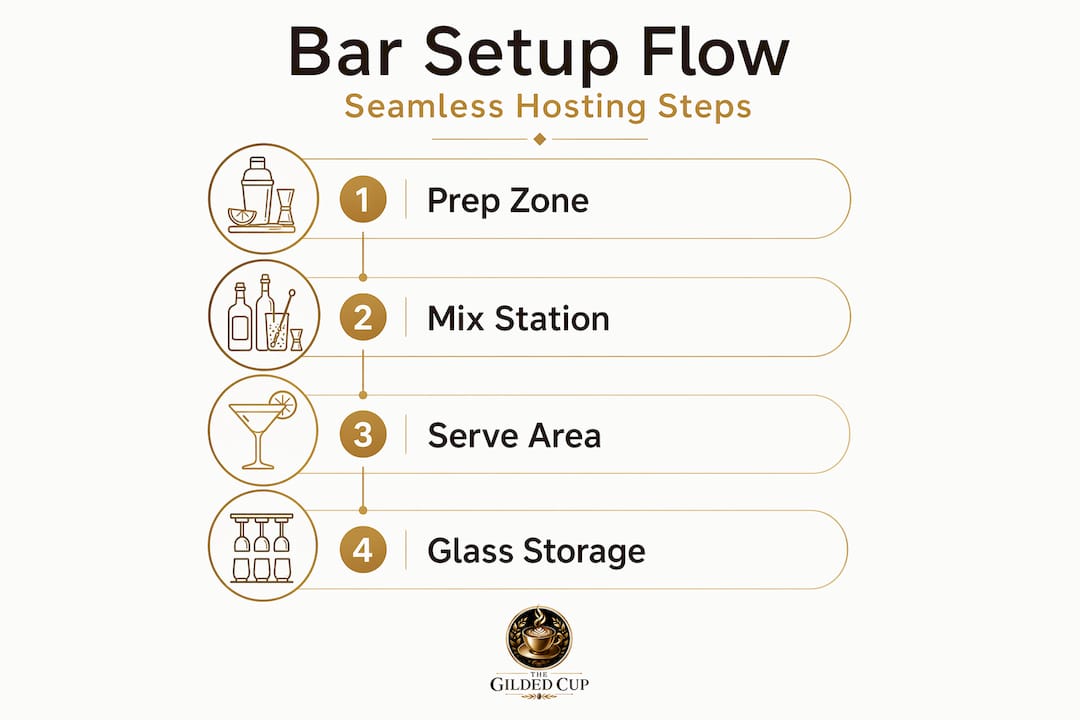 Vertical flow infographic of efficient home bar setup