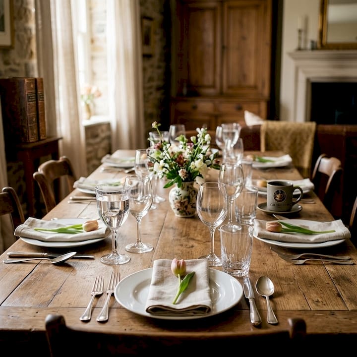 Elegant home table setting with luxury glassware