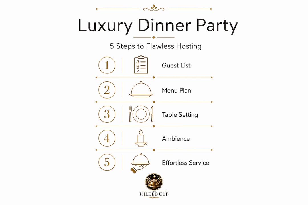 Infographic showing five steps to host luxury dinner