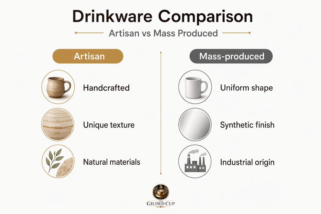 Infographic comparing artisan and mass drinkware features