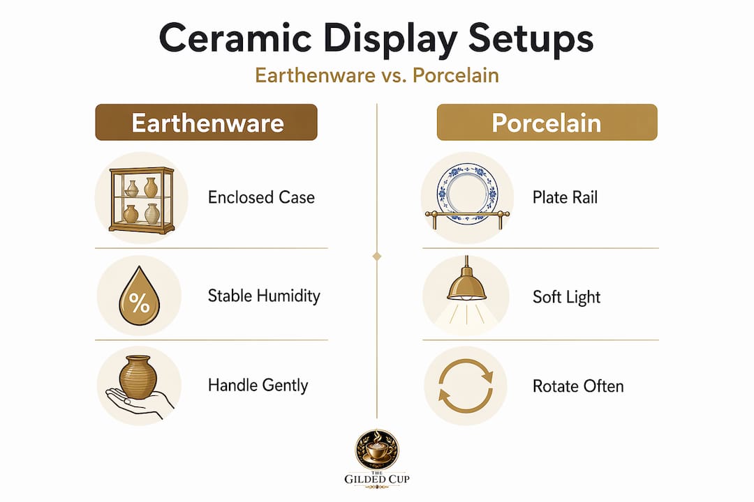 Infographic comparing ceramic display for earthenware and porcelain