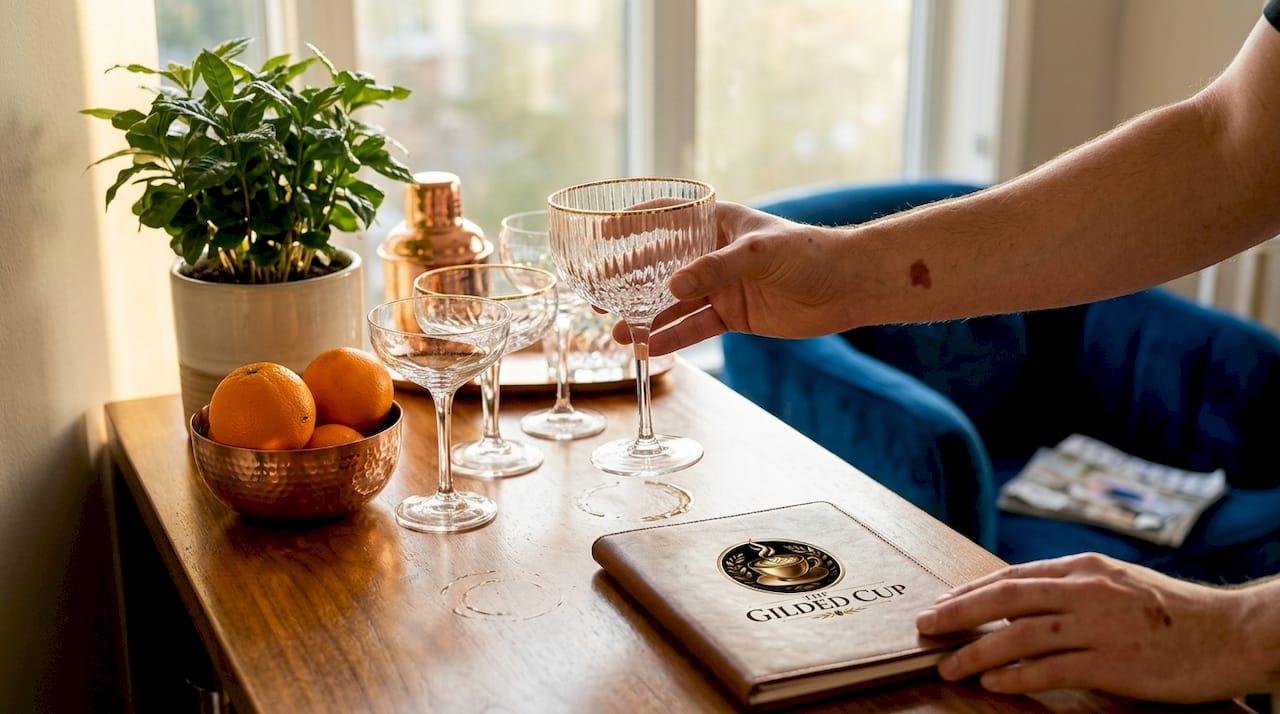 Hands choosing oversized statement cocktail glass