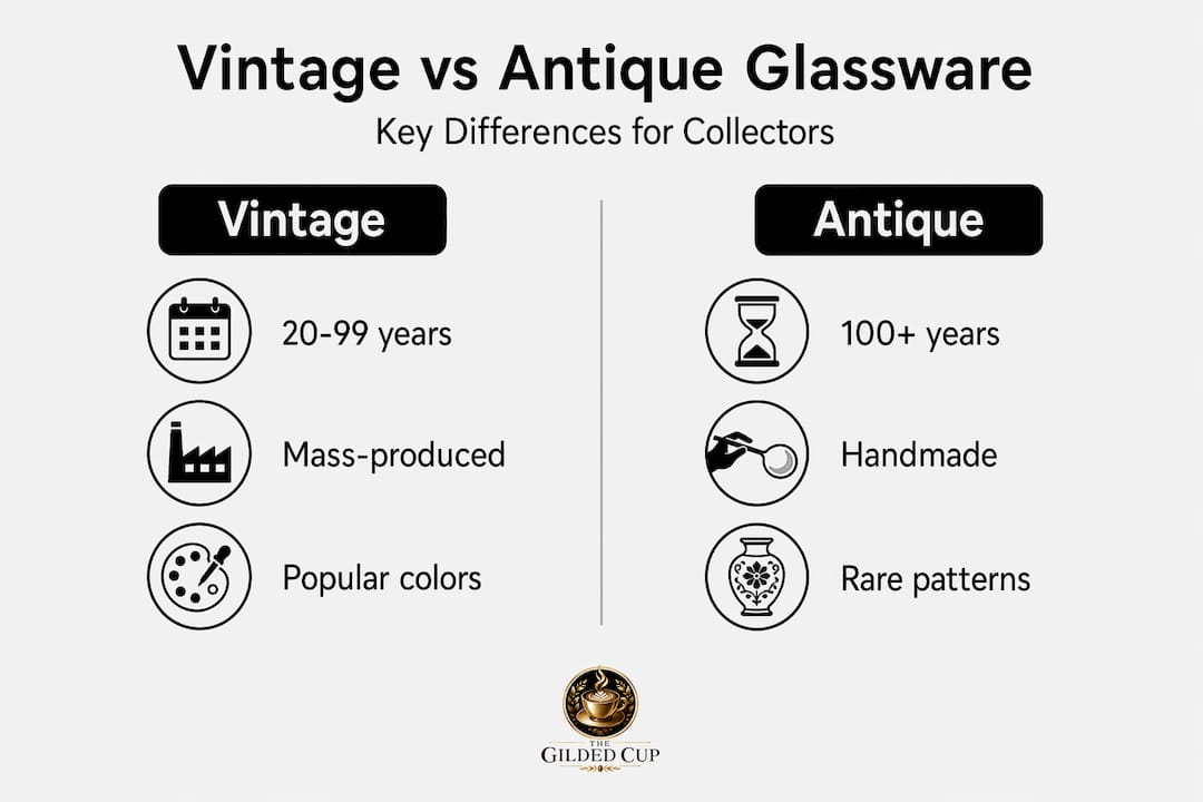Infographic comparing vintage and antique glassware