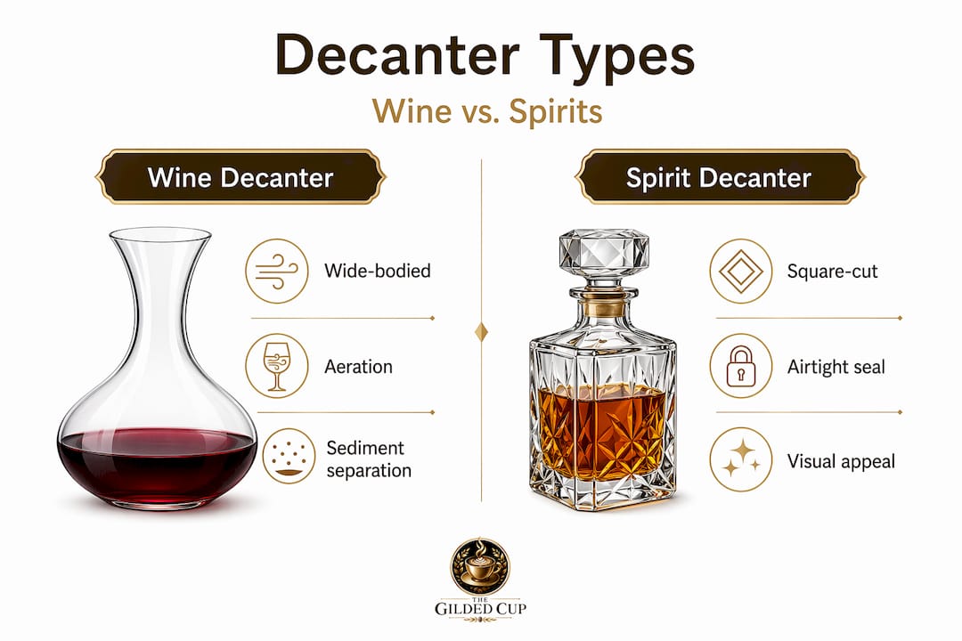 Infographic comparing wine and spirit decanters