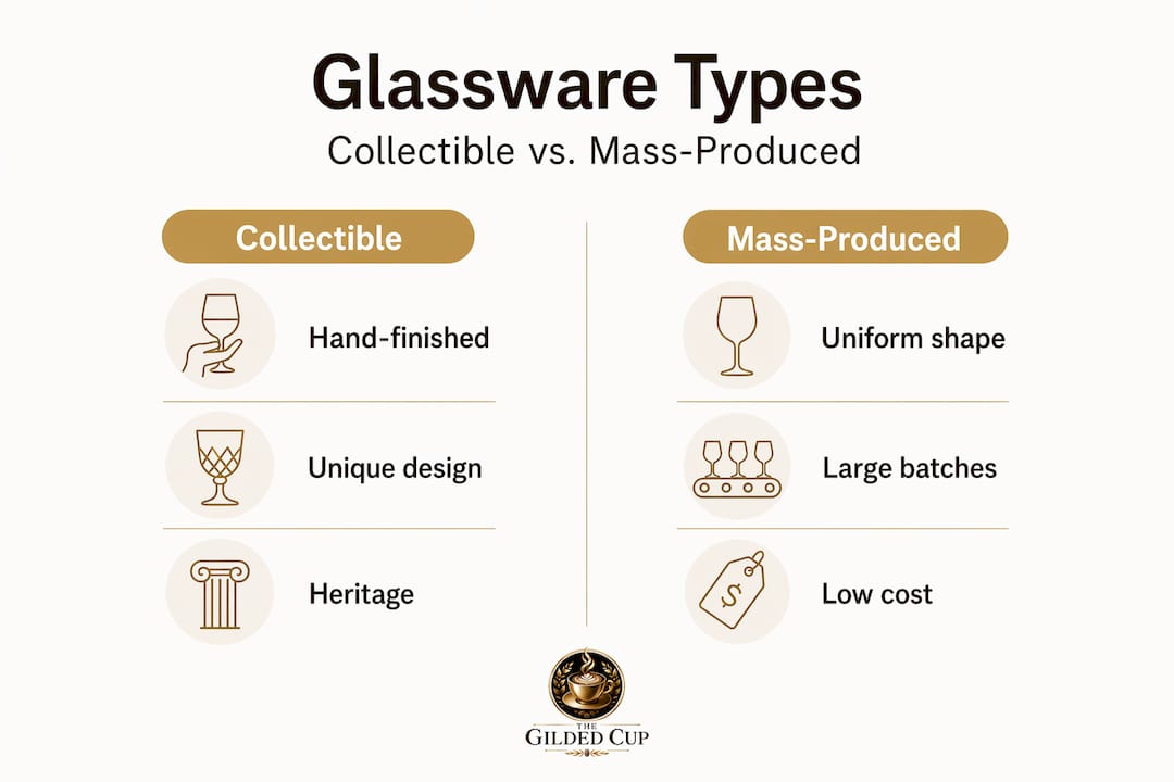 Infographic comparing collectible and mass-produced glassware