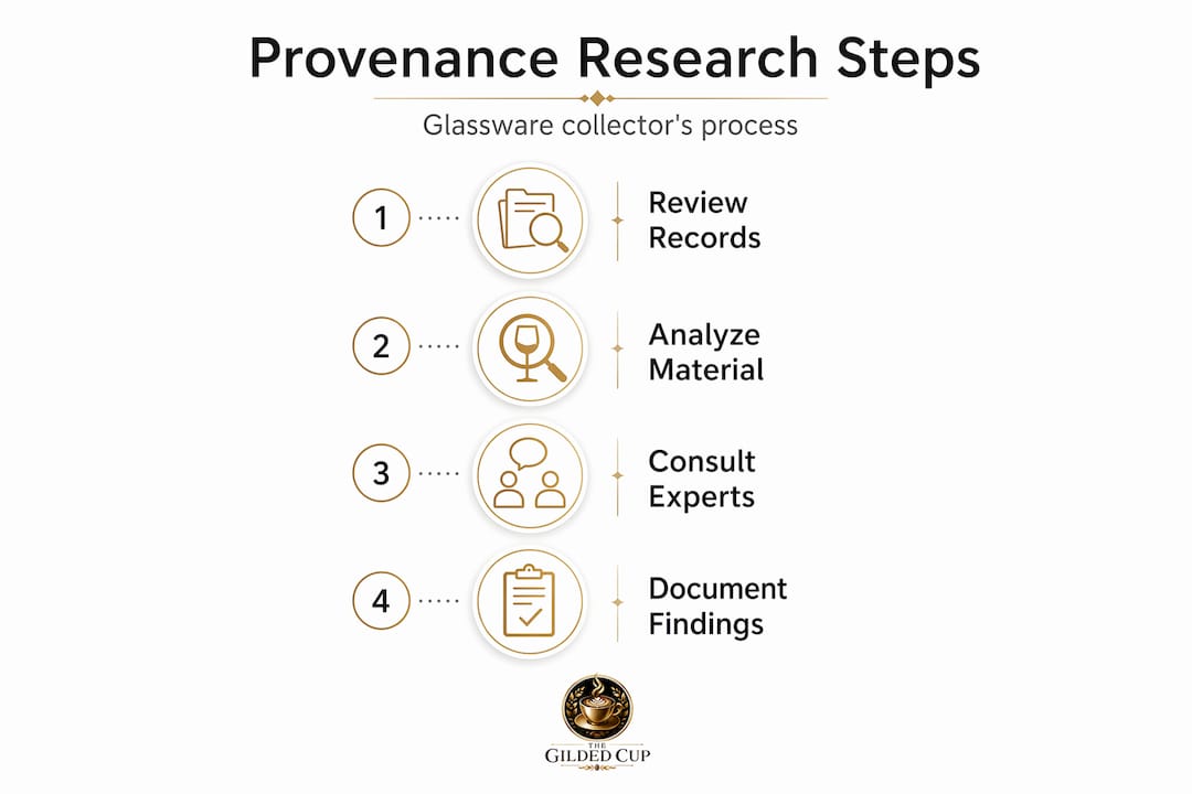 Infographic showing glassware provenance research steps