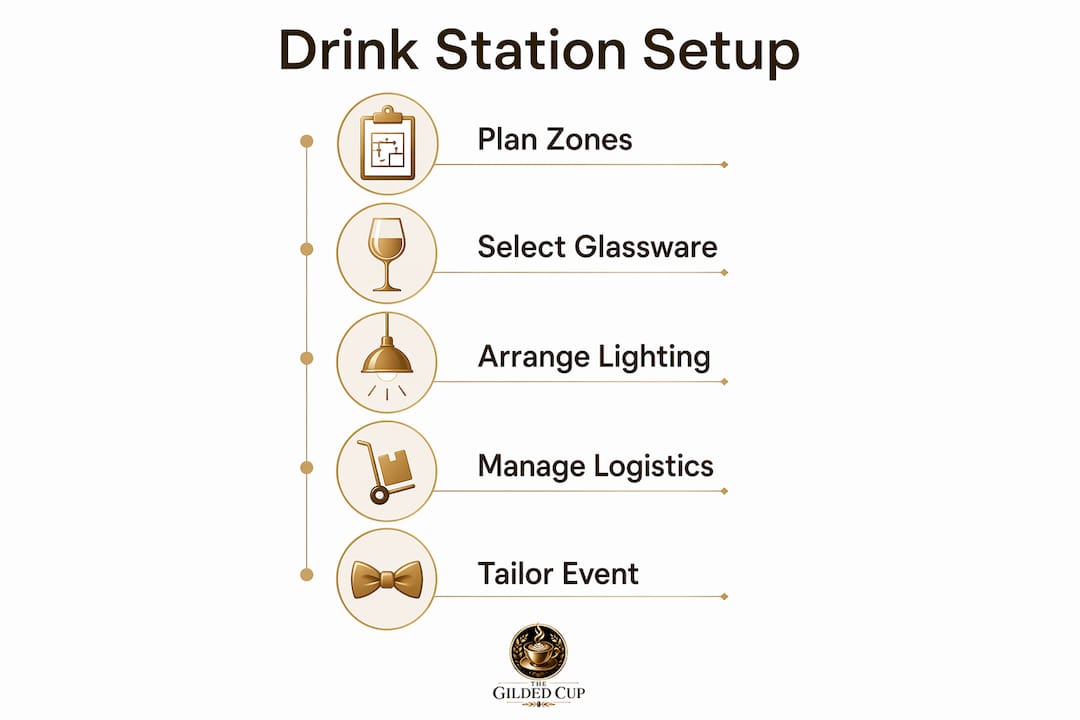 Infographic illustrating steps to set up upscale drink station