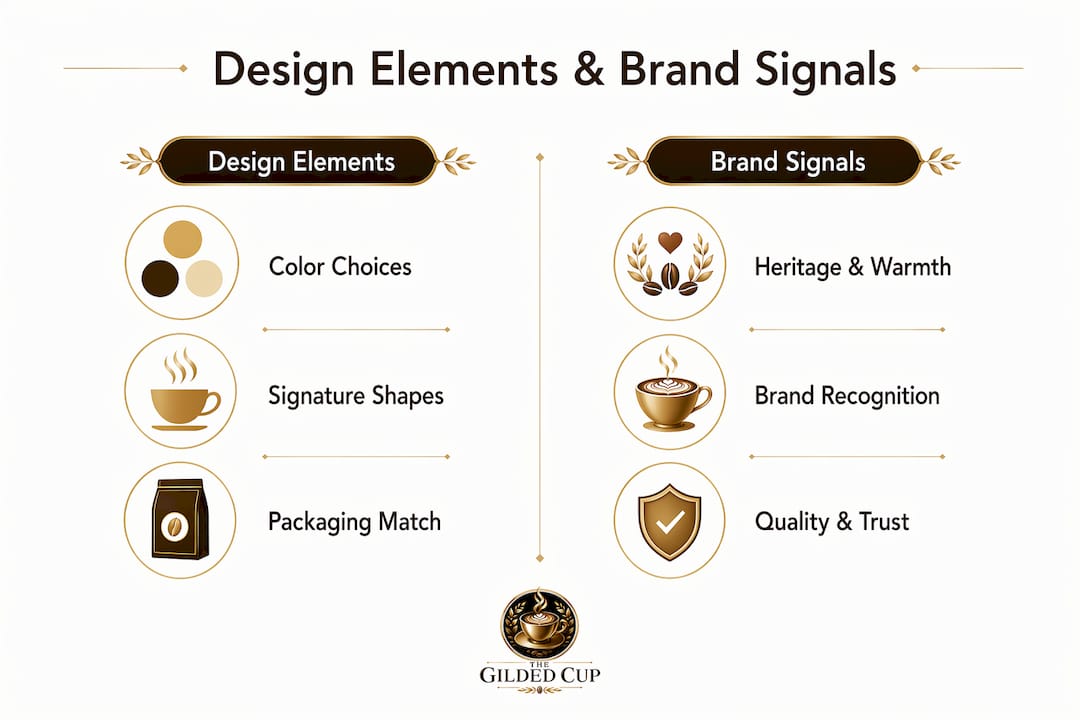 Infographic showing design elements and brand signals in glassware