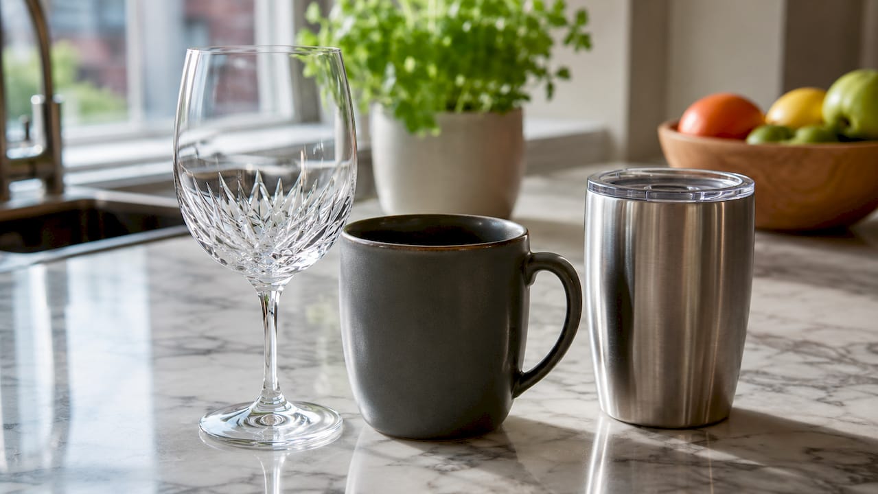 Close-up of varied premium signature drinkware materials