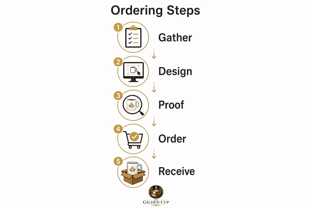 Infographic illustrating steps to order personalized drinkware