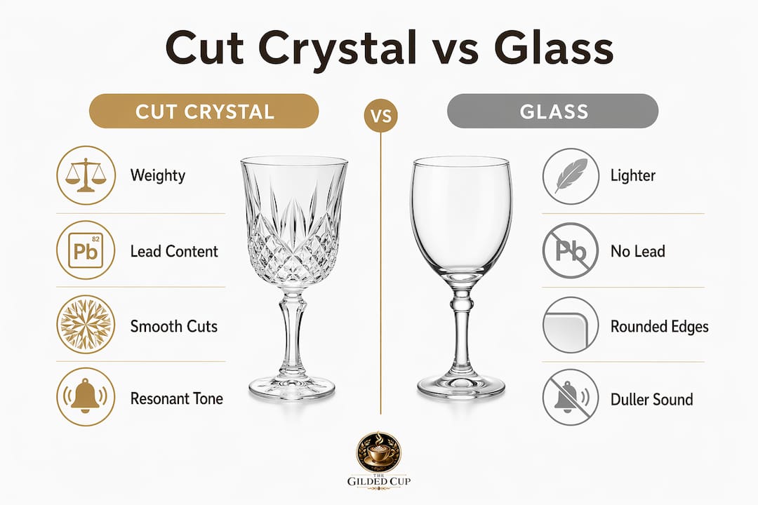 Infographic comparing cut crystal and glass features