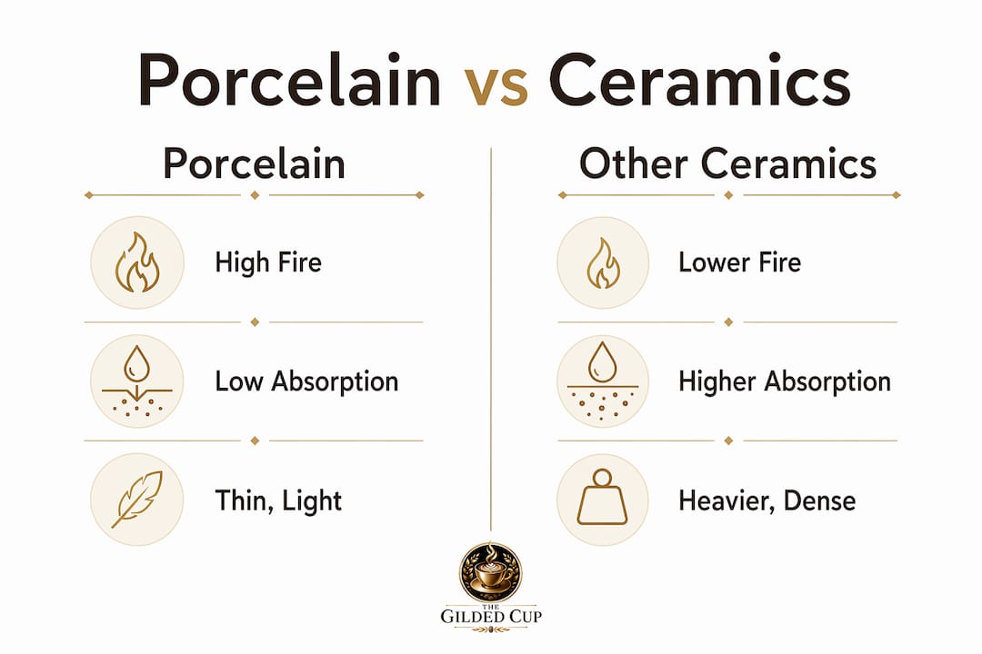 Comparison infographic of porcelain versus other ceramics