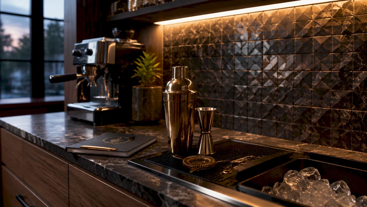 Well planned luxury home bar workspace
