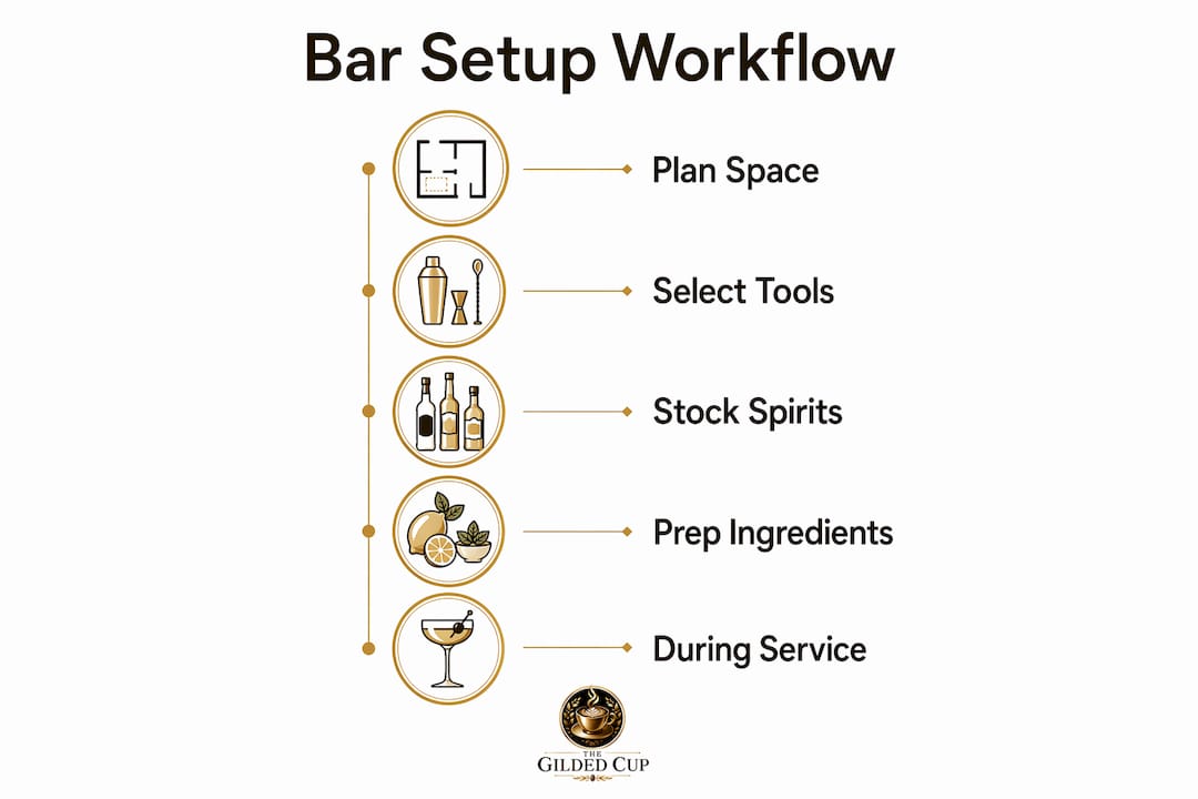 Infographic illustrating luxury bar setup workflow steps