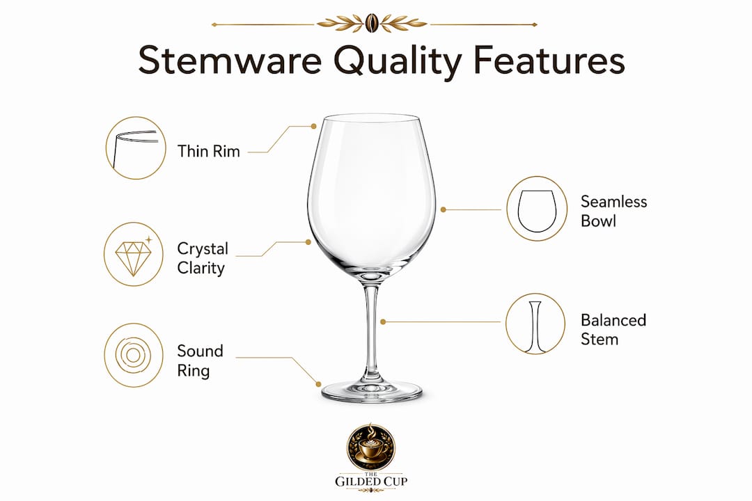 Infographic illustrating key features of quality stemware