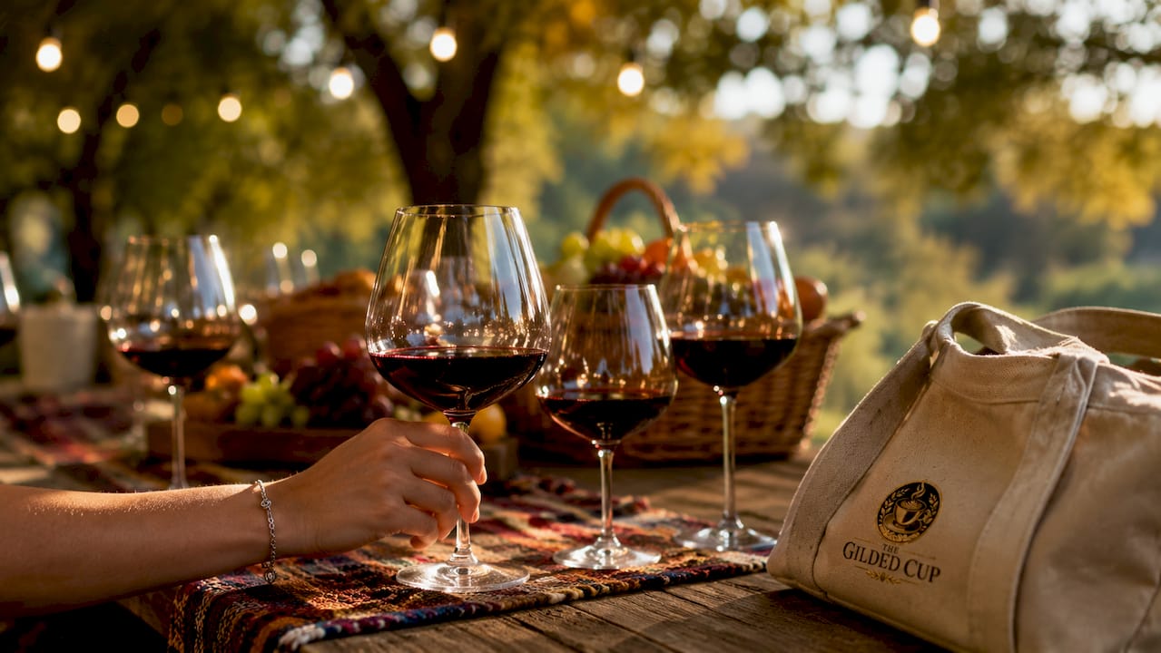 Variety of red wine glasses on table