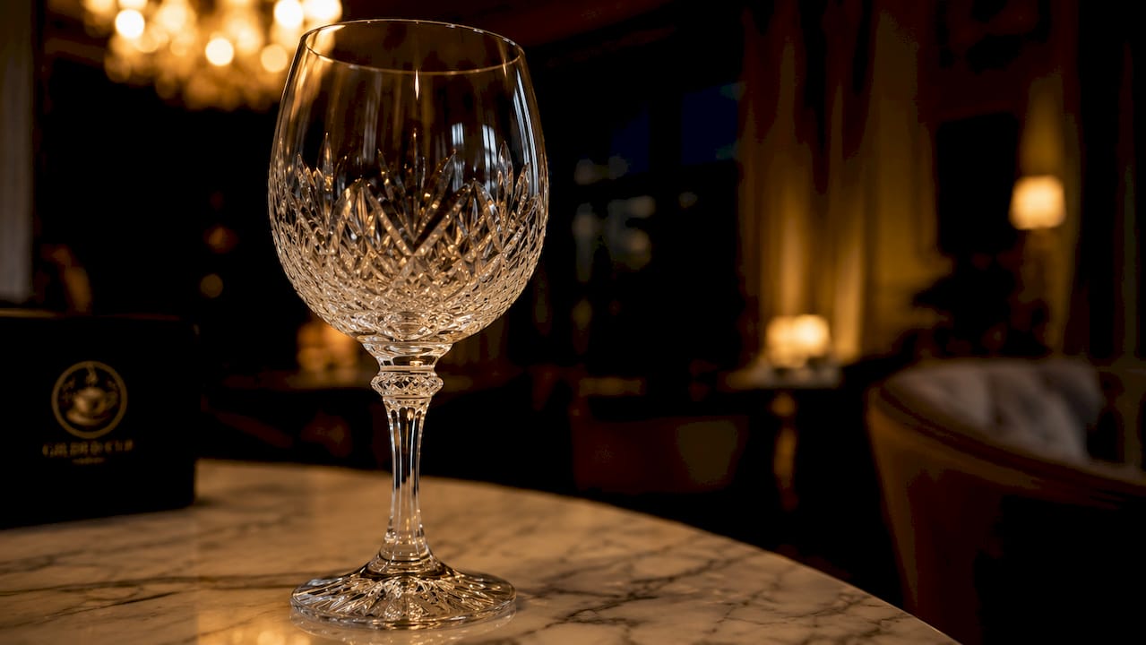 Close-up of lead crystal wine glass