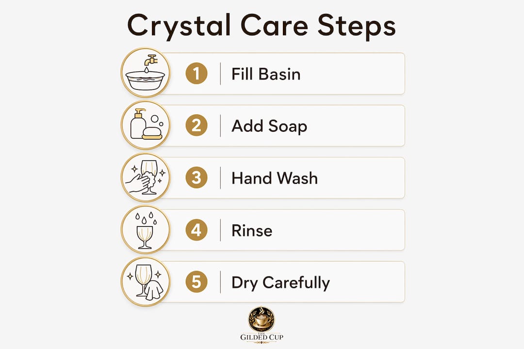 Infographic illustrating step-by-step crystal care process