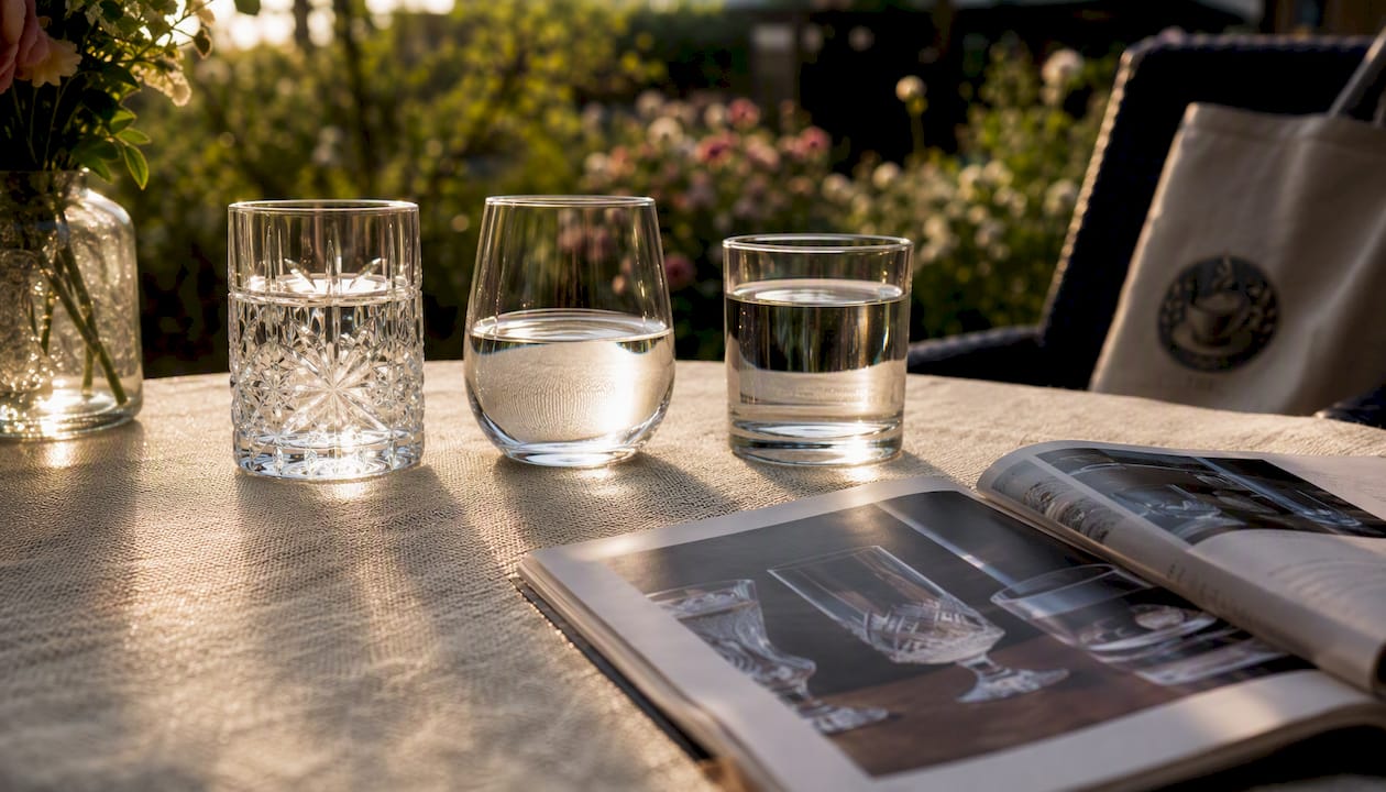 Three types of crystal glassware side by side