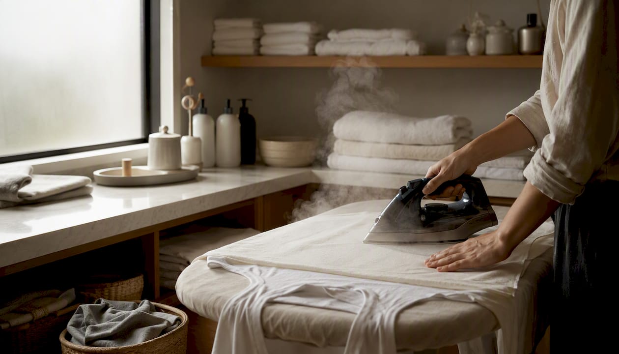 Ironing printed t-shirt inside out with pressing cloth