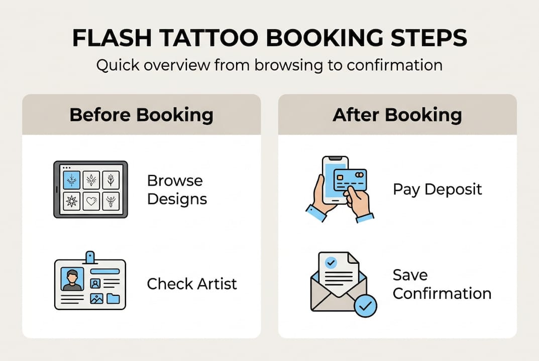 Infographic summarizing flash tattoo booking steps