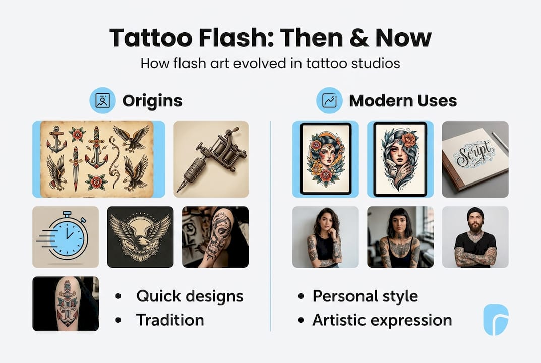 Infographic showing tattoo flash evolution and uses