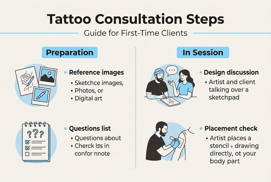 Tattoo consultation infographic: steps and tips