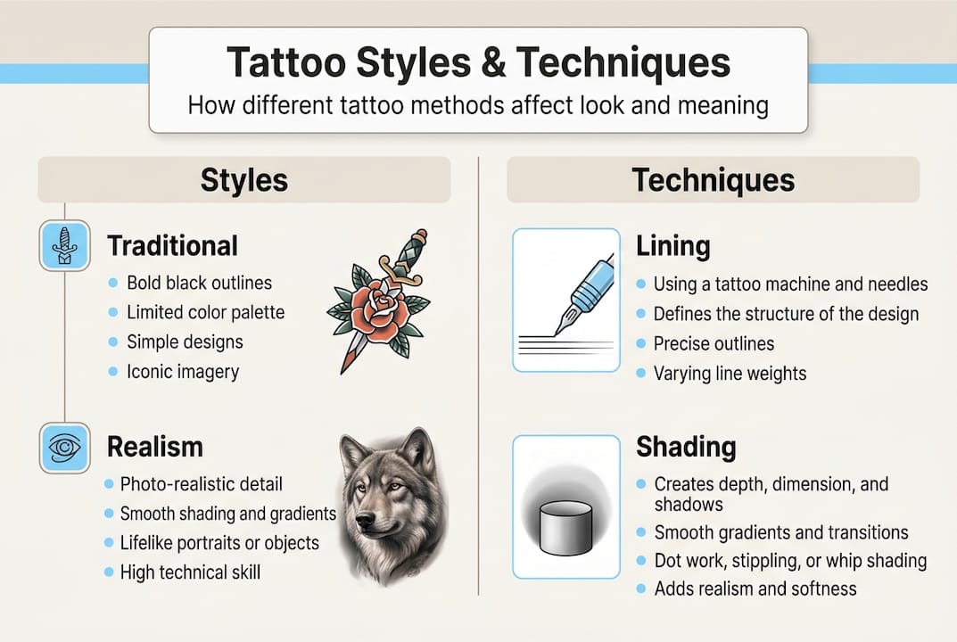 Infographic comparing tattoo styles and methods