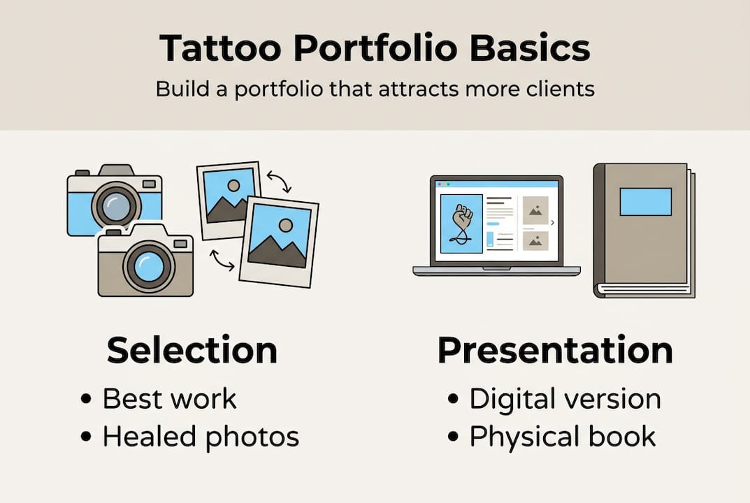 Infographic summarizing tattoo portfolio basics
