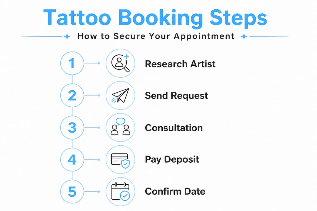 Infographic showing steps to secure tattoo booking