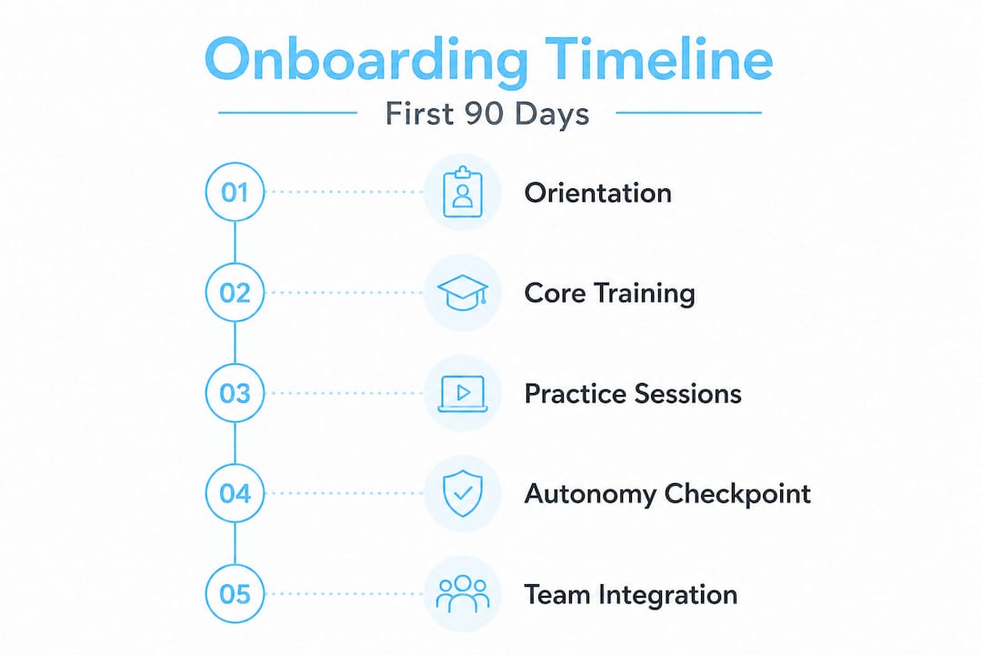 Infographic with five-step onboarding timeline