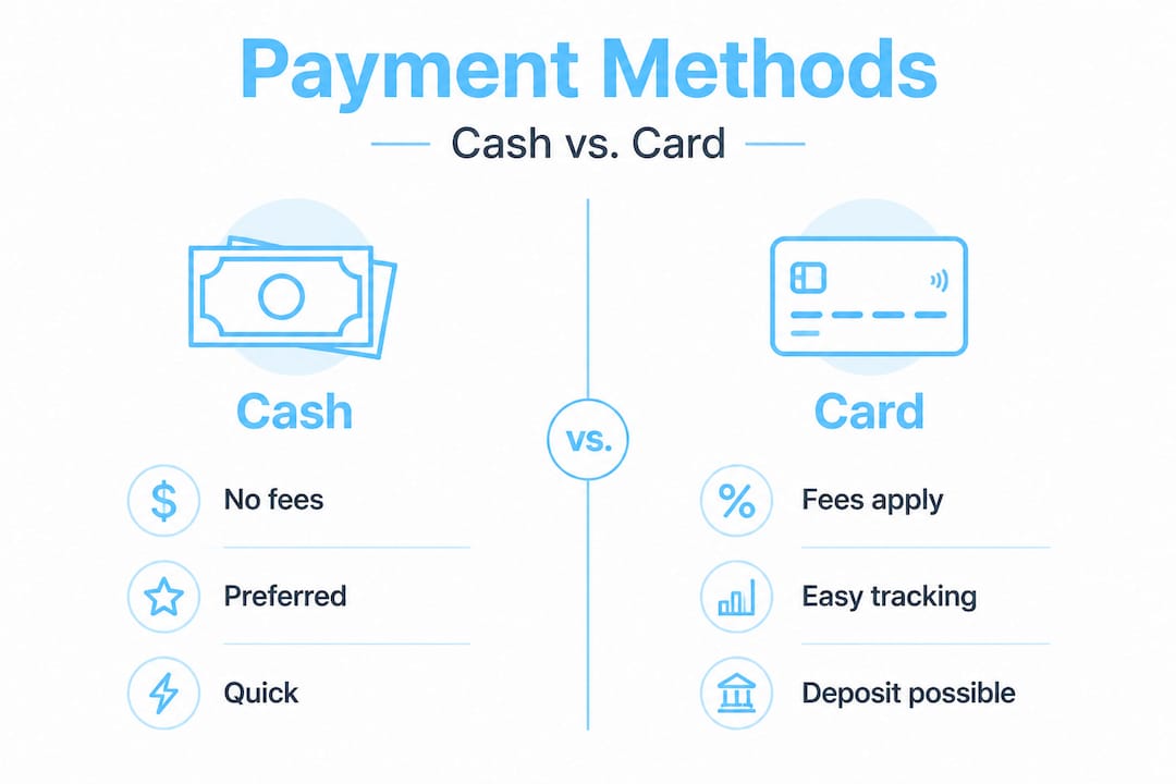 Infographic comparing cash and card payment methods