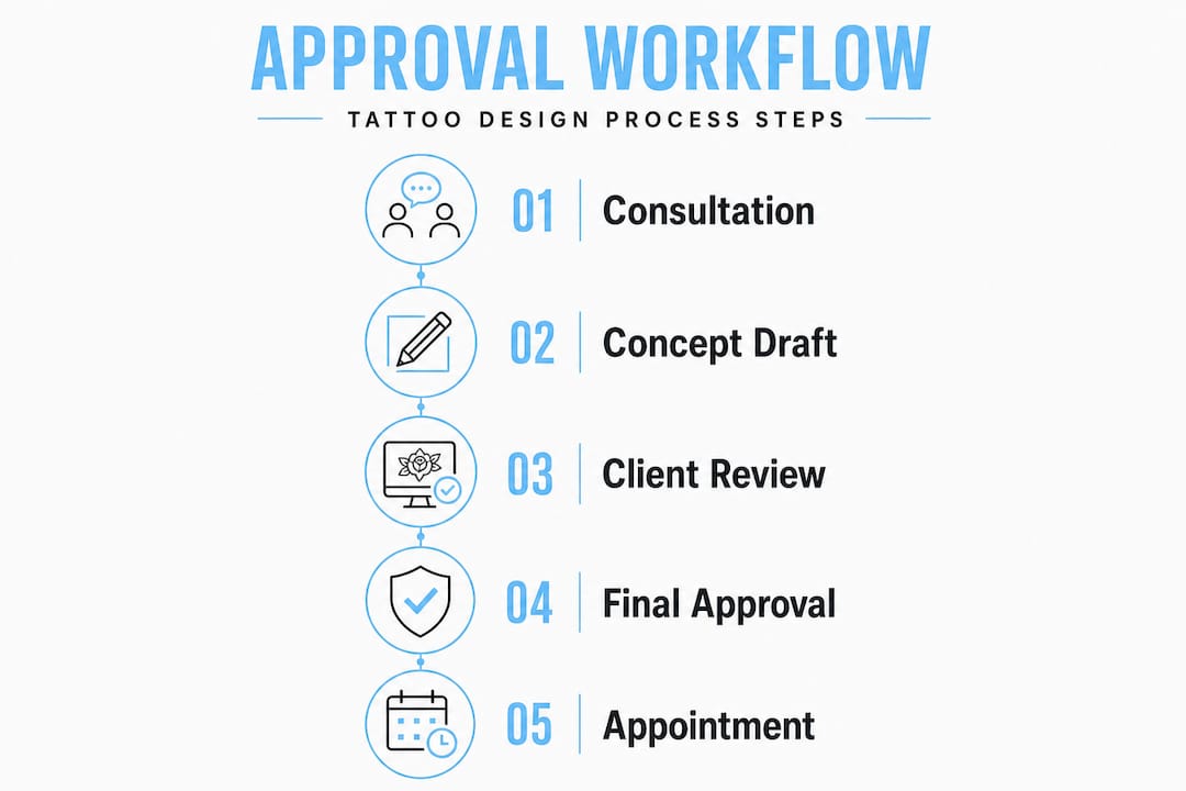Infographic showing tattoo design approval process steps