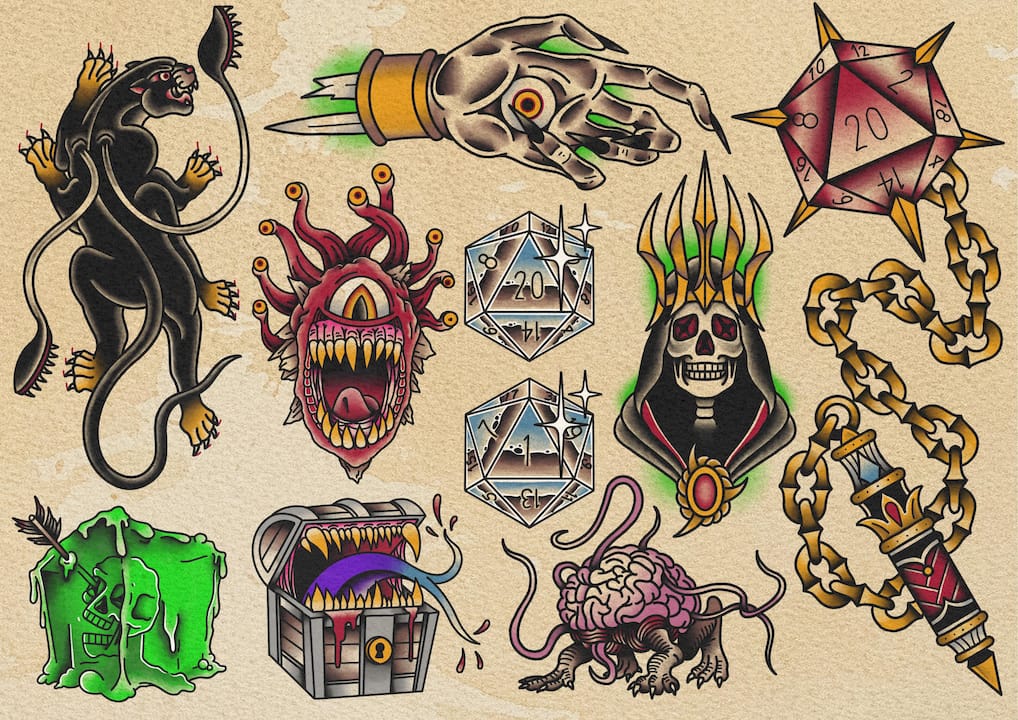 Big sheet of DnD themed tattoo flash done by me ...